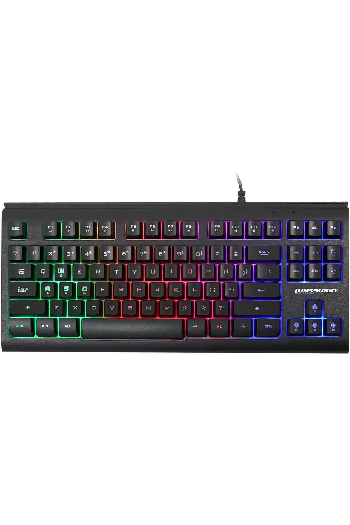 erorex-Rainbow Led Backlit 87 Keys Gaming Keyboard Compact Keyboard 12 Multimedia Shortcut Keys Usb Wired 1