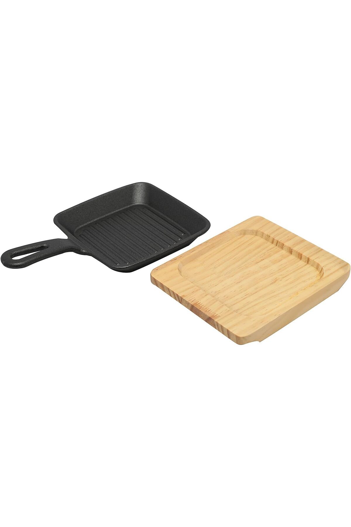 erorex-13.5Cm Square Cast Iron Skillet With Side Handle And Wooden Base | Oven Safe Cast Iron Roasting Pan 3