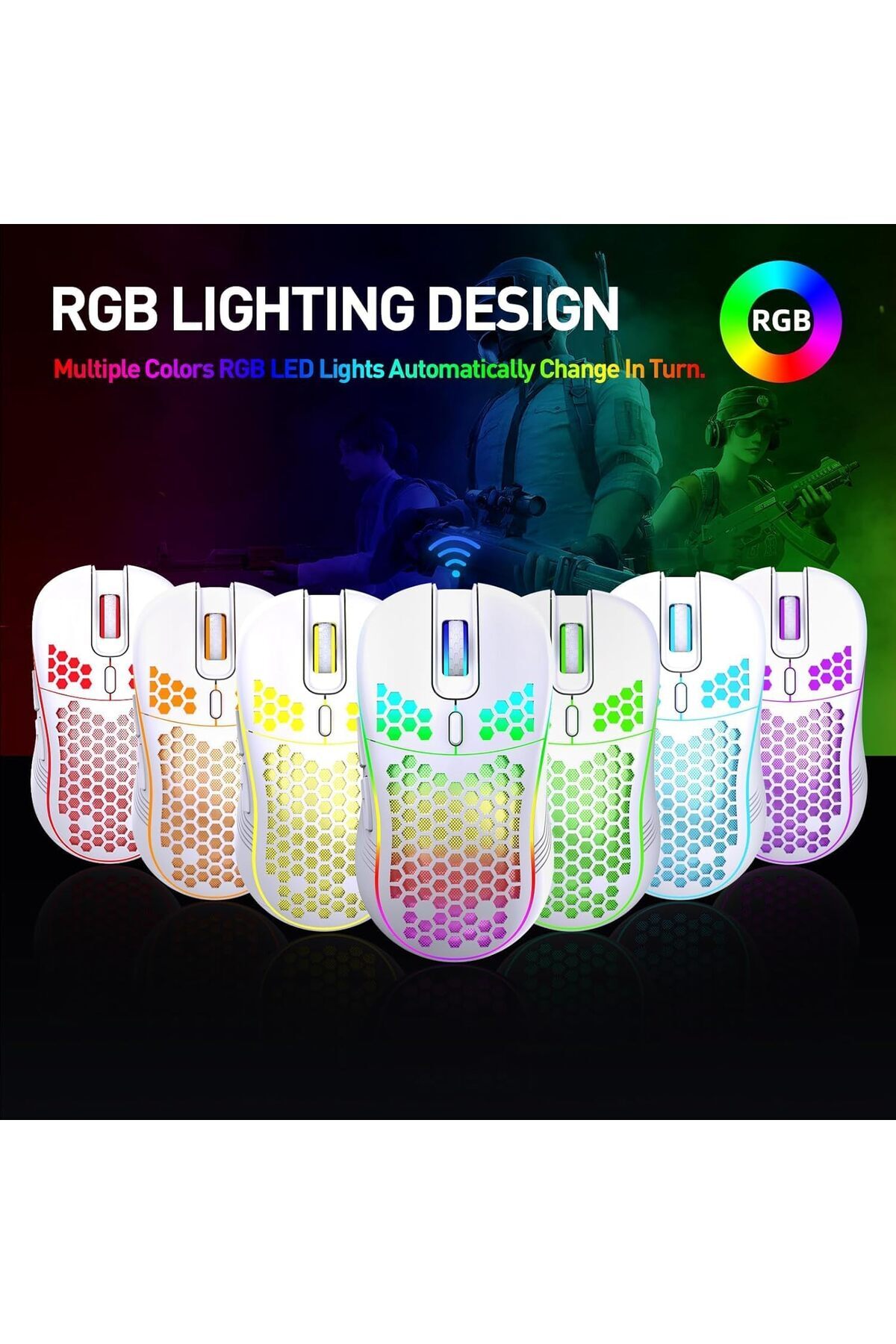 erorex-Wireless Gaming Mouse Rechargeable Pc Mouse ماوس لاسلكي Rgb Backlight 6 Buttons Adjustable 4