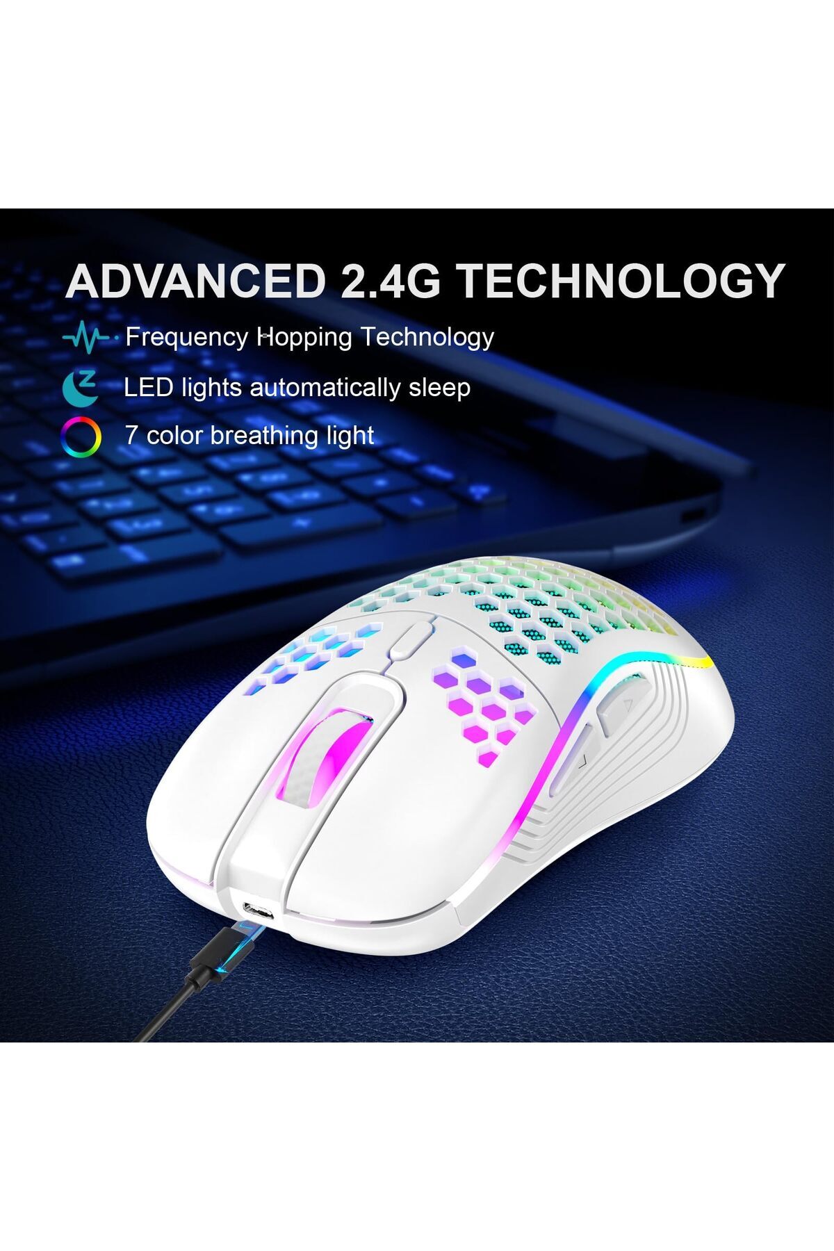 erorex-Wireless Gaming Mouse Rechargeable Pc Mouse ماوس لاسلكي Rgb Backlight 6 Buttons Adjustable 3