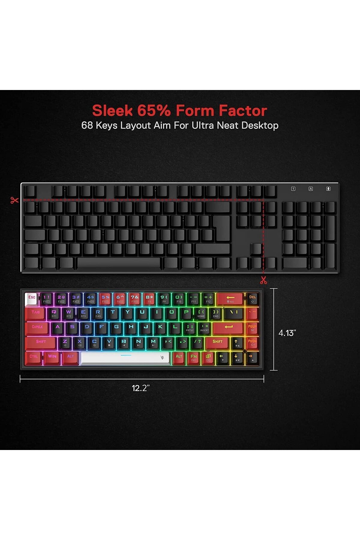 erorex-K631 Pro 65% 3 Mode Wireless Rgb Gaming Keyboard 68 Keys Hot Swappable Compact Mechanical Keyboard 3