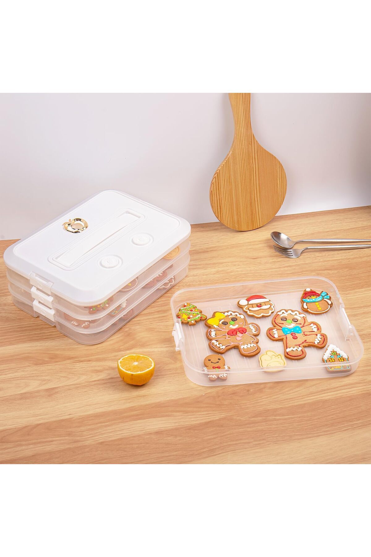 erorex-4 Layer Food Storage Container, Stackable Snack Container Lid, Dumpling Box, Gyoza Container, 3