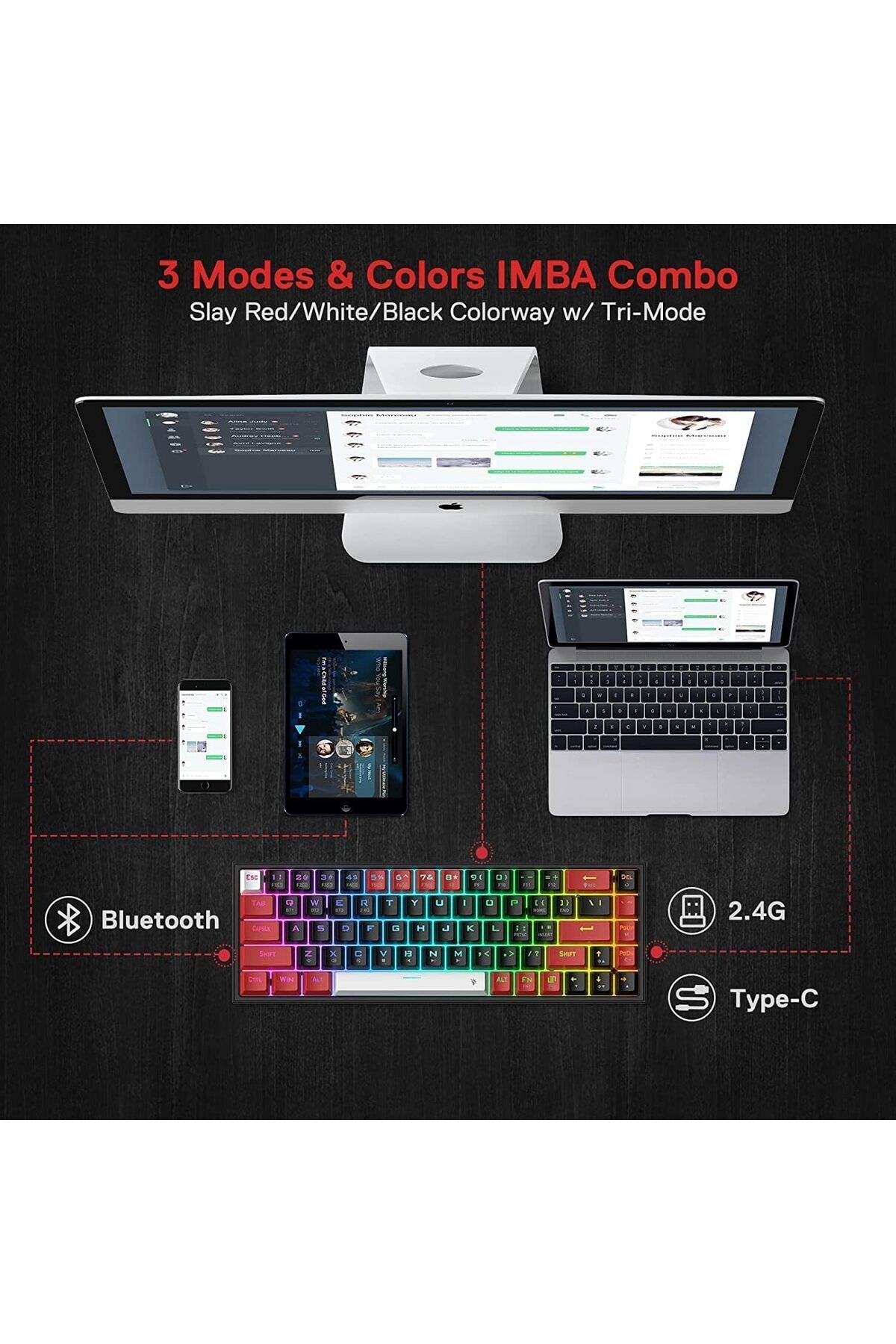 erorex-K631 Pro 65% 3 Mode Wireless Rgb Gaming Keyboard 68 Keys Hot Swappable Compact Mechanical Keyboard 4