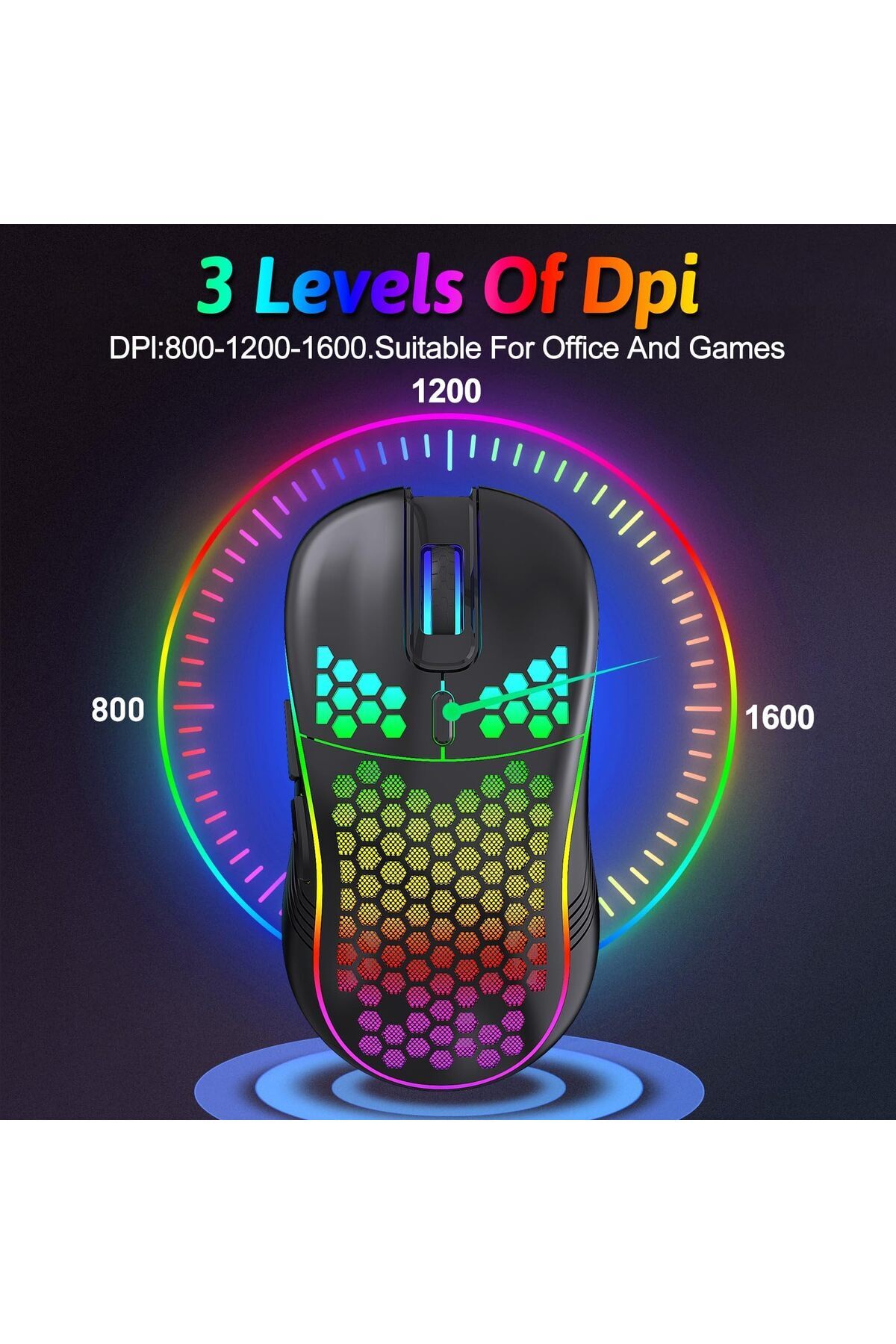 erorex-Wireless Mouse Wireless Gaming Mouse ماوس لاسلكي Rechargeable Ergonomic Mouse With Rgb Backlight 4