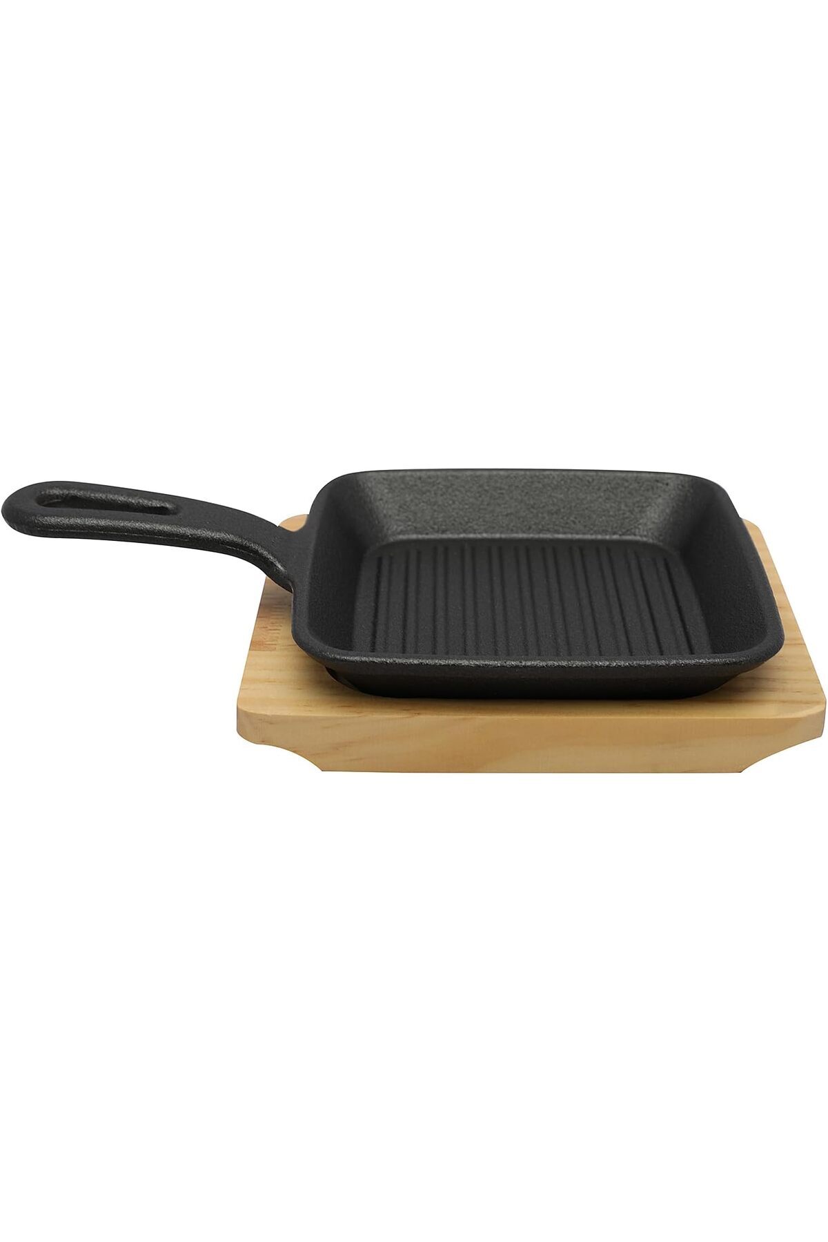 erorex-13.5Cm Square Cast Iron Skillet With Side Handle And Wooden Base | Oven Safe Cast Iron Roasting Pan 1