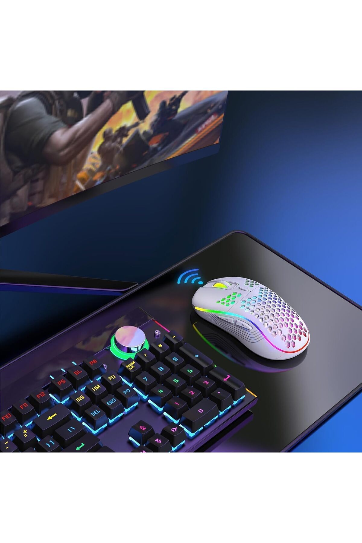 erorex-® ماوس لاسلكي ماوس ألعاب لاسلكي قابل لإعادة الشحن ماوس كمبيوتر بإضاءة خلفية RGB 6 أزرار قابلة للتعديل 6