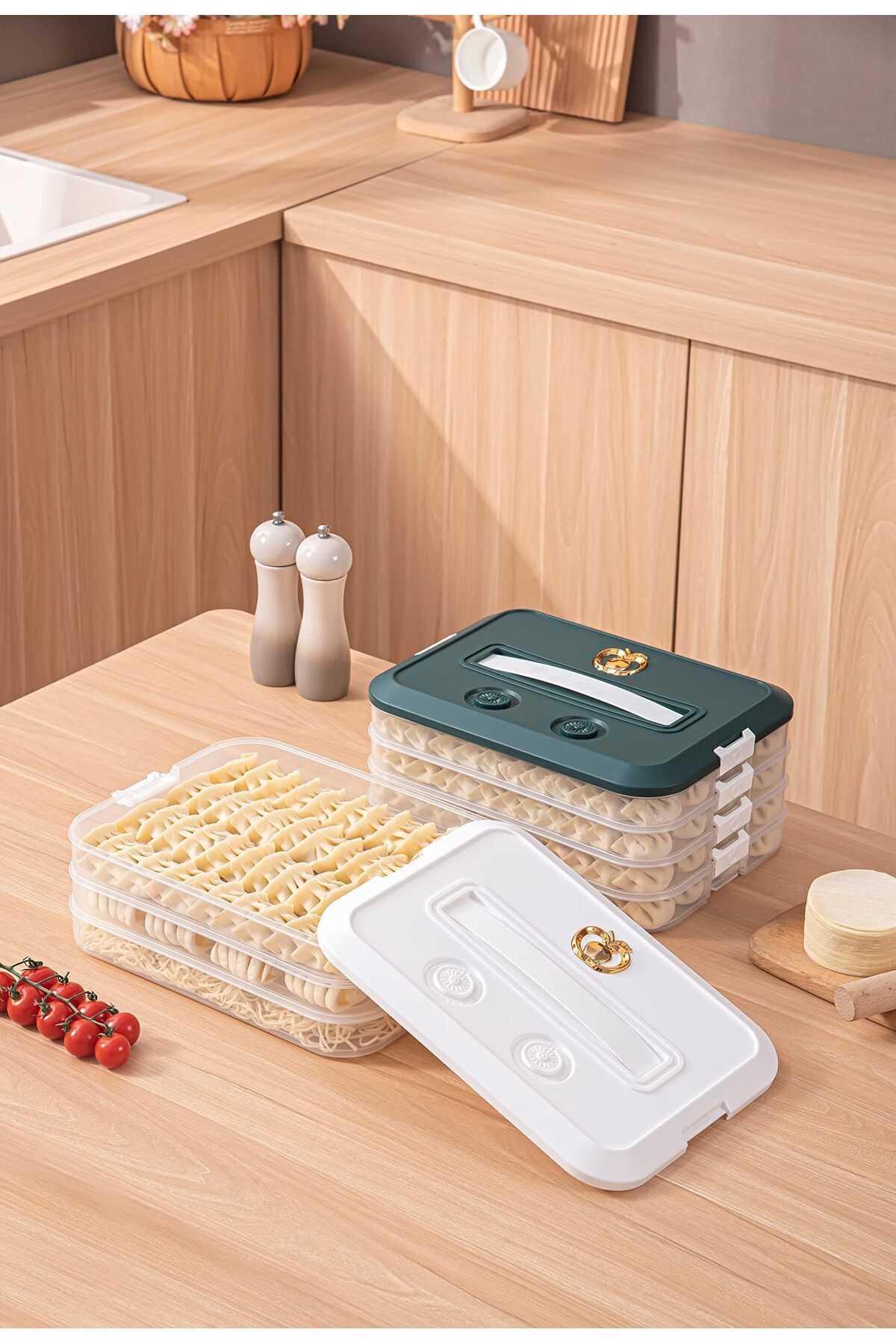 erorex-4 Layer Food Storage Container, Stackable Snack Container Lid, Dumpling Box, Gyoza Container, 4