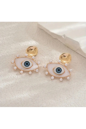 LİLİBETH BİJOU Nazar Göz Figürlü İncili Altın Renk Kadın Küpe