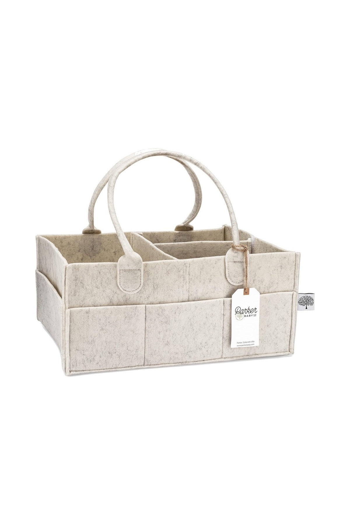 MNS-Beige felt diaper organizer bag with removable insert and handle 1