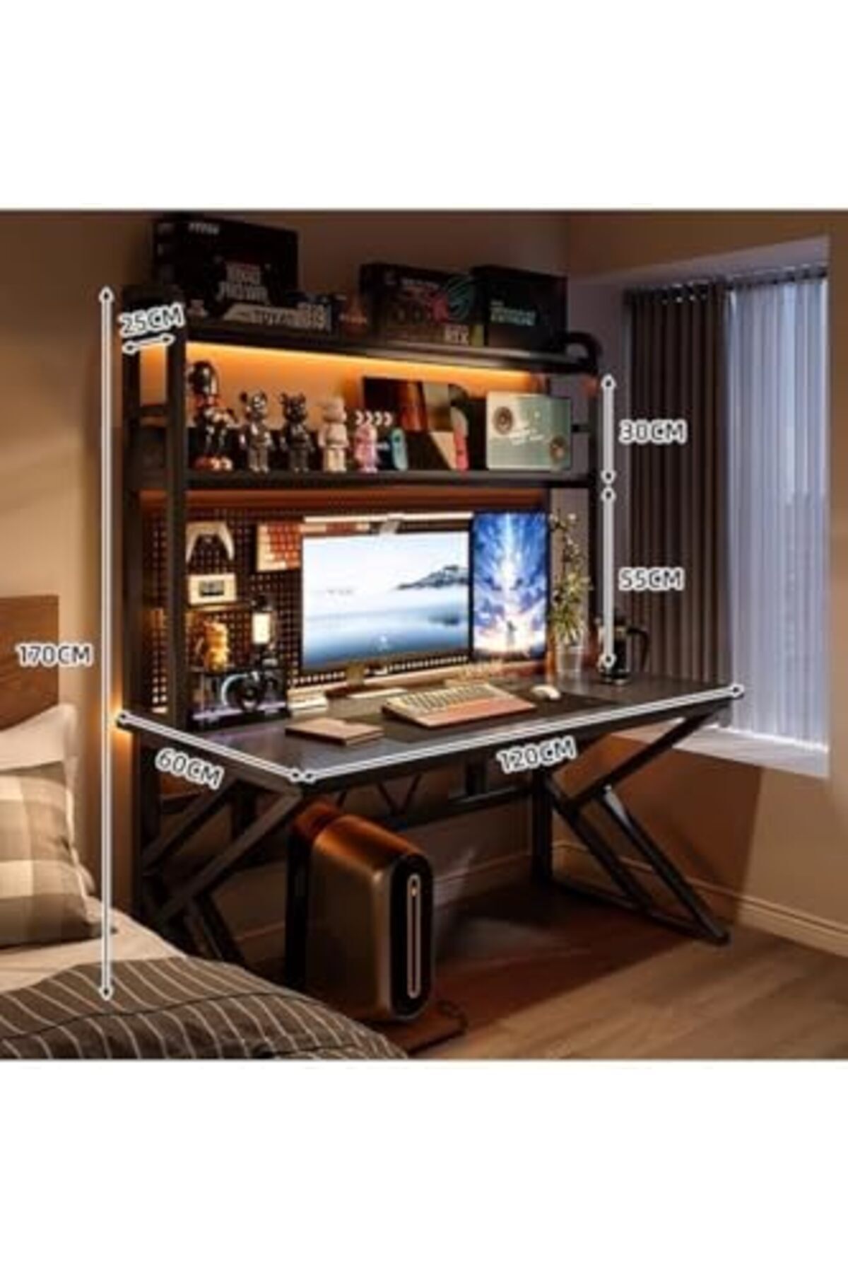 NKX-Computer Tables with Shelves for Organized Productivity Black Frame with Hole Board Regular Height 1 2
