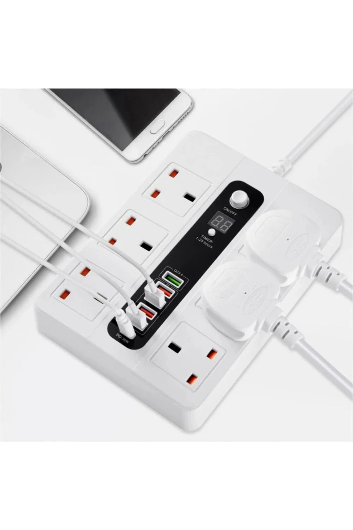 NOxON-3m Power Strip with 4 USB Ports and 1 USB-C PD-18W Port plus 6 AC Sockets with Smart Timer Feature 3
