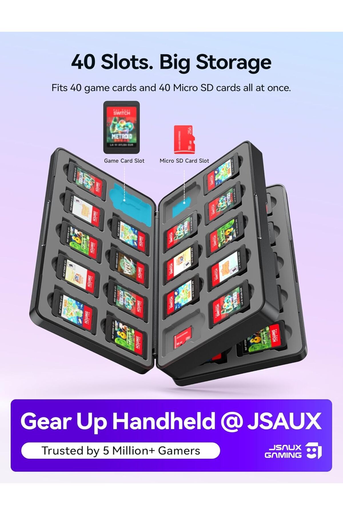 jsaux-Game Card Case Compatible with Nintendo Switch 2 (2025), Switch OLED & Lite, 40-Slot Hard Shel 3