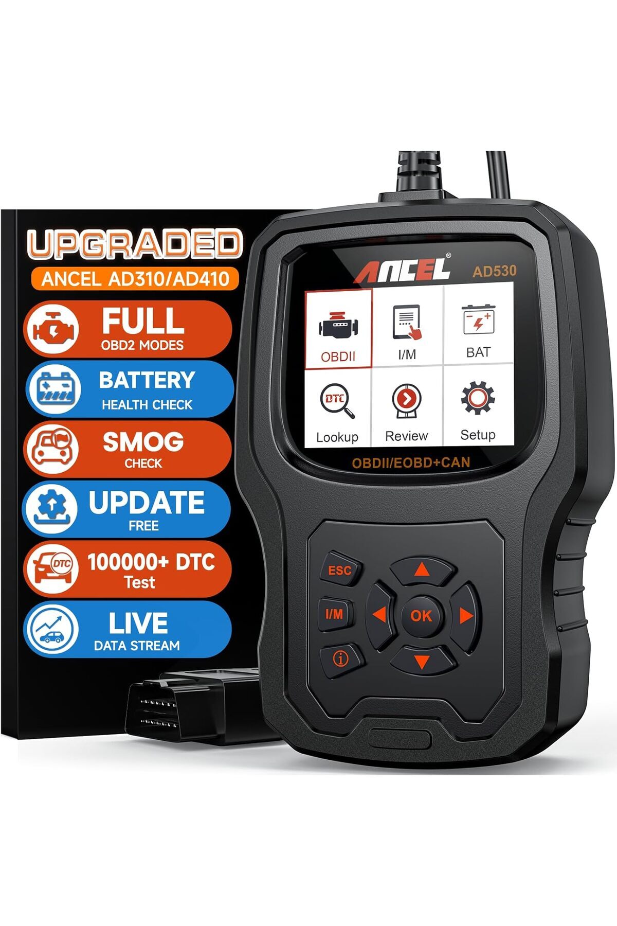 ANCEL-AD530 OBD2 Scanner with Battery Test, 2 IN 1 Automotive Code Reader Check Engine Light & All O 1
