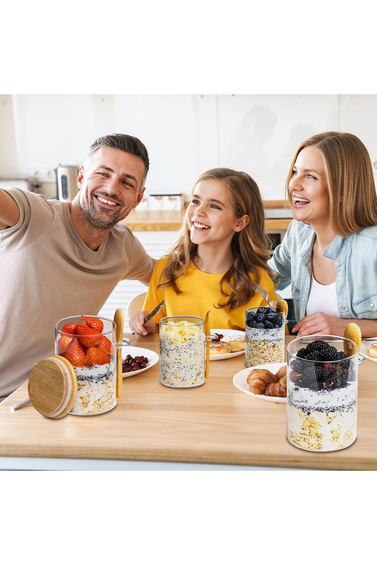 Elindor-Set of 4 Elindor® Glass Containers, Jars with Lids, 470 ml, Dimensions 8.5×8.5×12 cm, Transparent 8