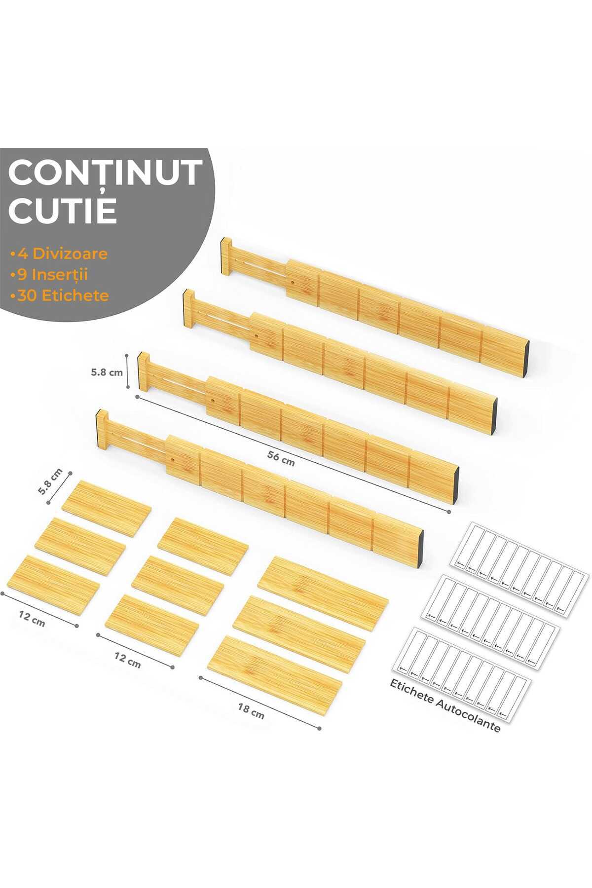 Elindor-Set of 4 Extendable Drawer Dividers, Bamboo, Extendable and Adjustable Length from 43 cm to 56 cm 5