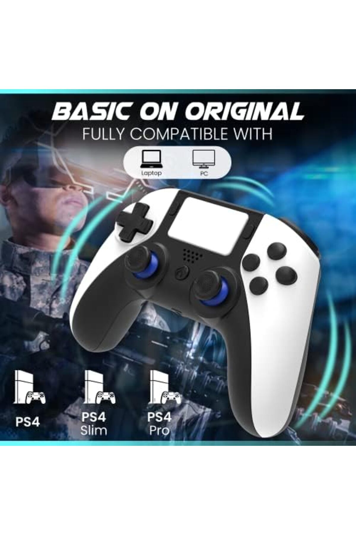 MEGACOM-P4 PC Wireless Bluetooth Controller - Gamepad with 2 Remap Keys, Rechargeable Battery, 3.5mm 4