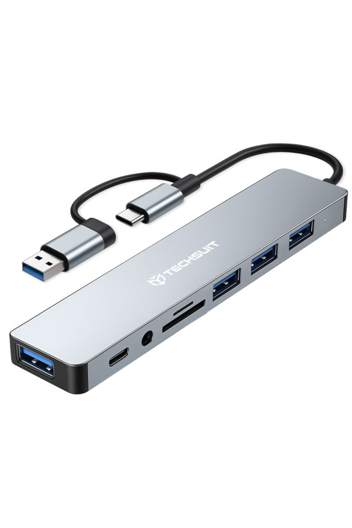 Techsuit-Hub USB, Tip-C la 4x USB, Tip-C, Mufă de 3,5 mm, Card TF/SD H9 1