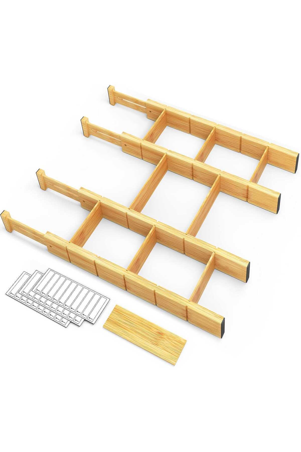 Elindor-Set of 4 Extendable Drawer Dividers, Bamboo, Extendable and Adjustable Length from 43 cm to 56 cm 1