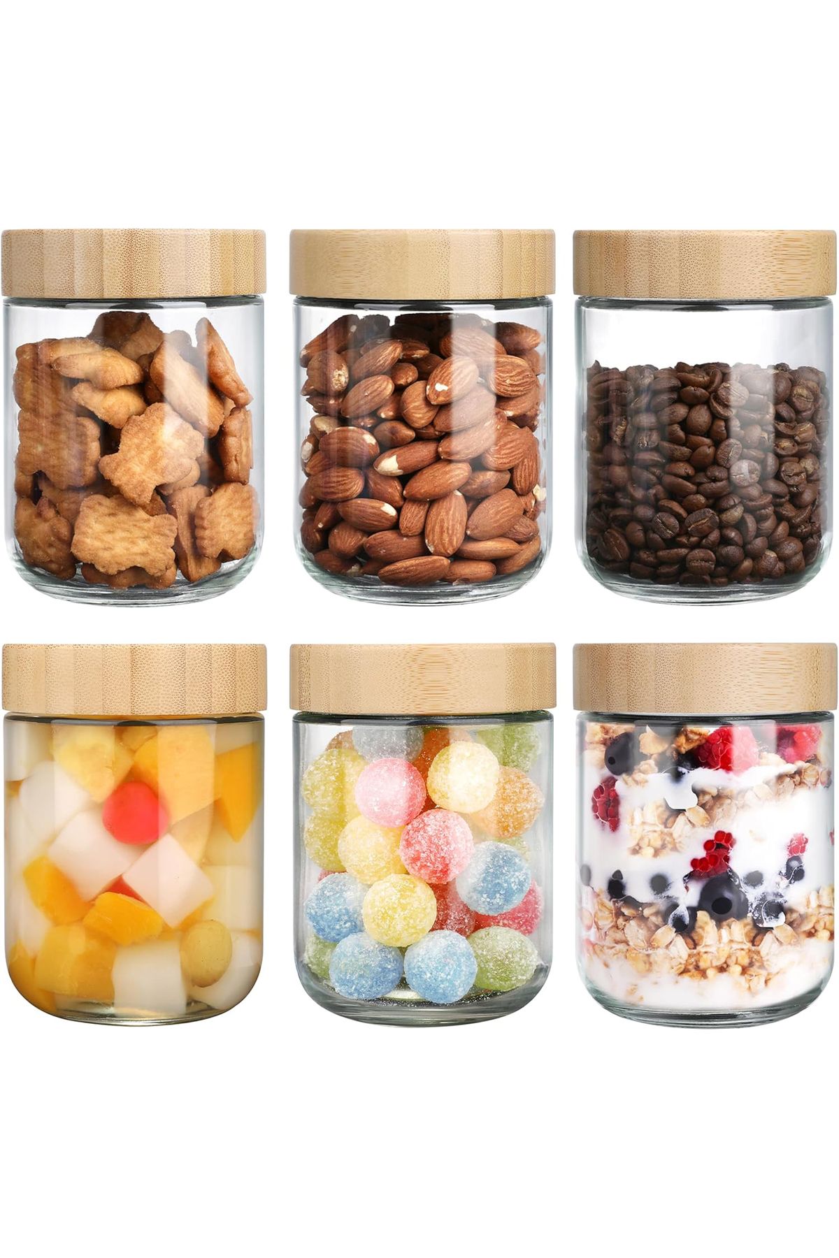 Elindor-Set of 6 Elindor® Glass Containers, Sweets, 470 ml, Dimensions 9.1x9.1x10.2cm, Transparent 1