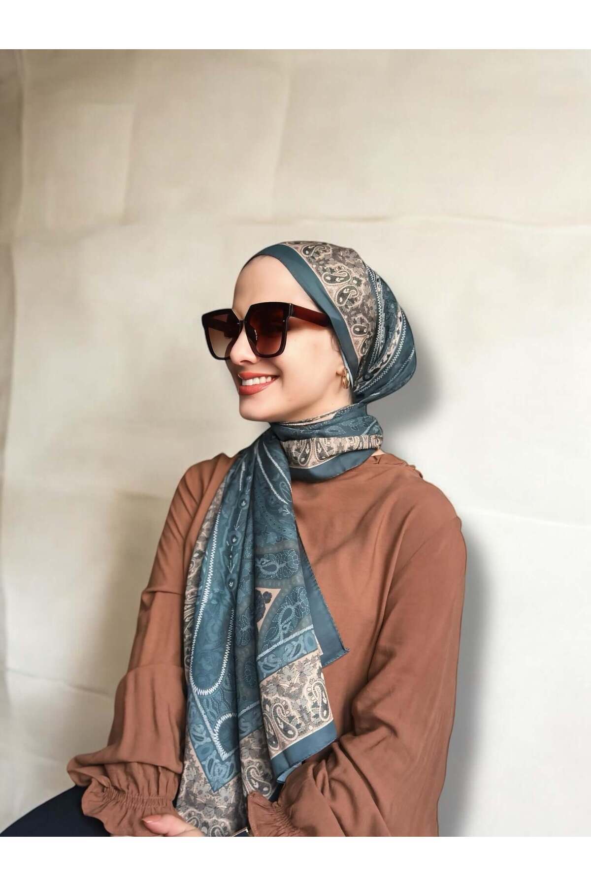 MODA-Vela Pattern Soft Shawl - Petrol 3