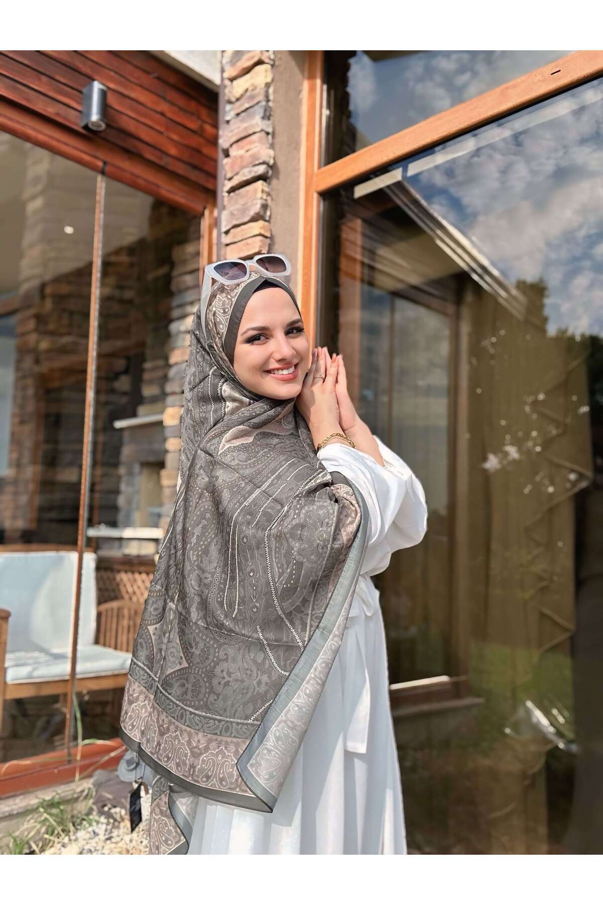 MODA-Vela Pattern Soft Shawl - Khaki 2