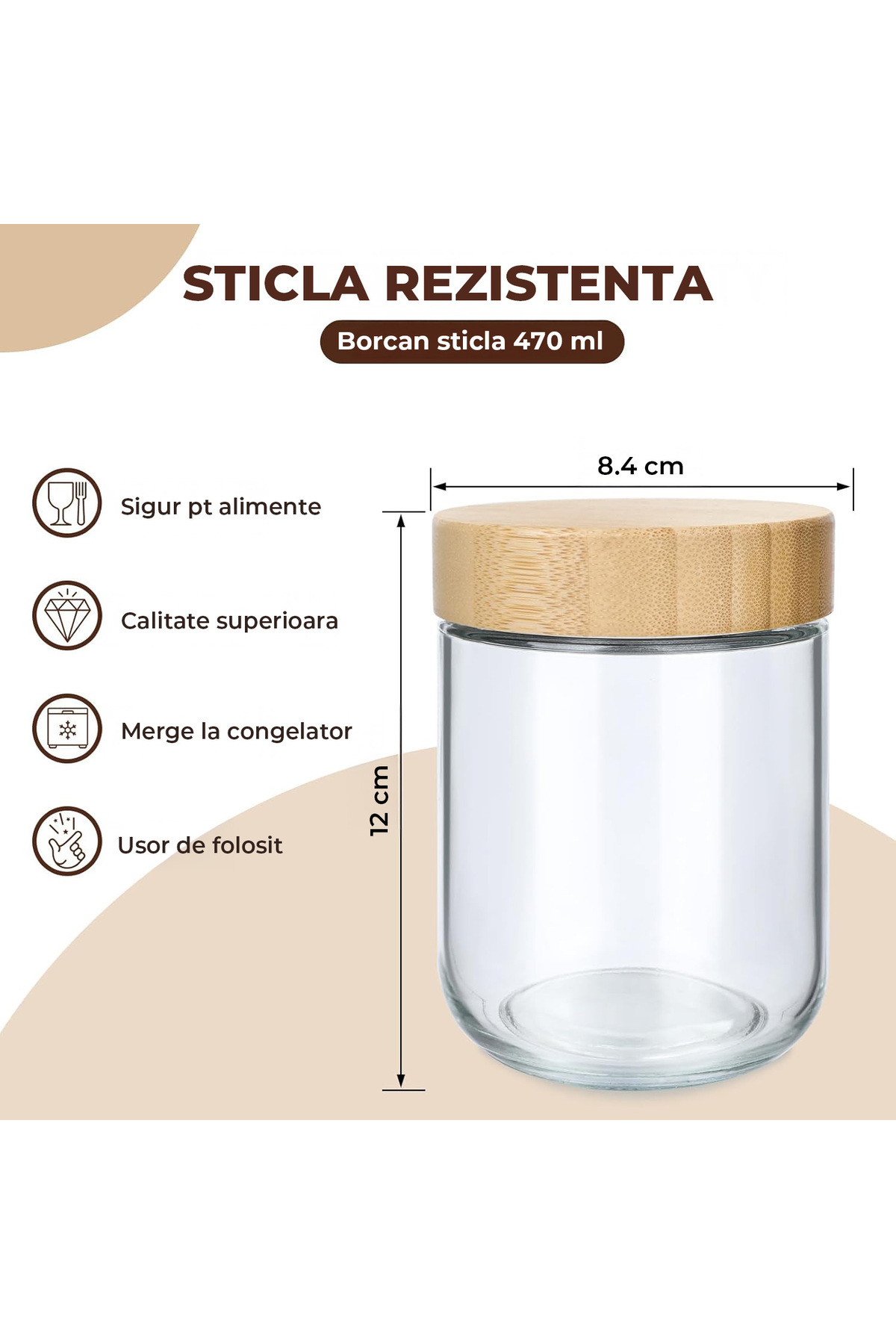 Elindor-Set of 6 Elindor® Glass Containers, Sweets, 470 ml, Dimensions 9.1x9.1x10.2cm, Transparent 2