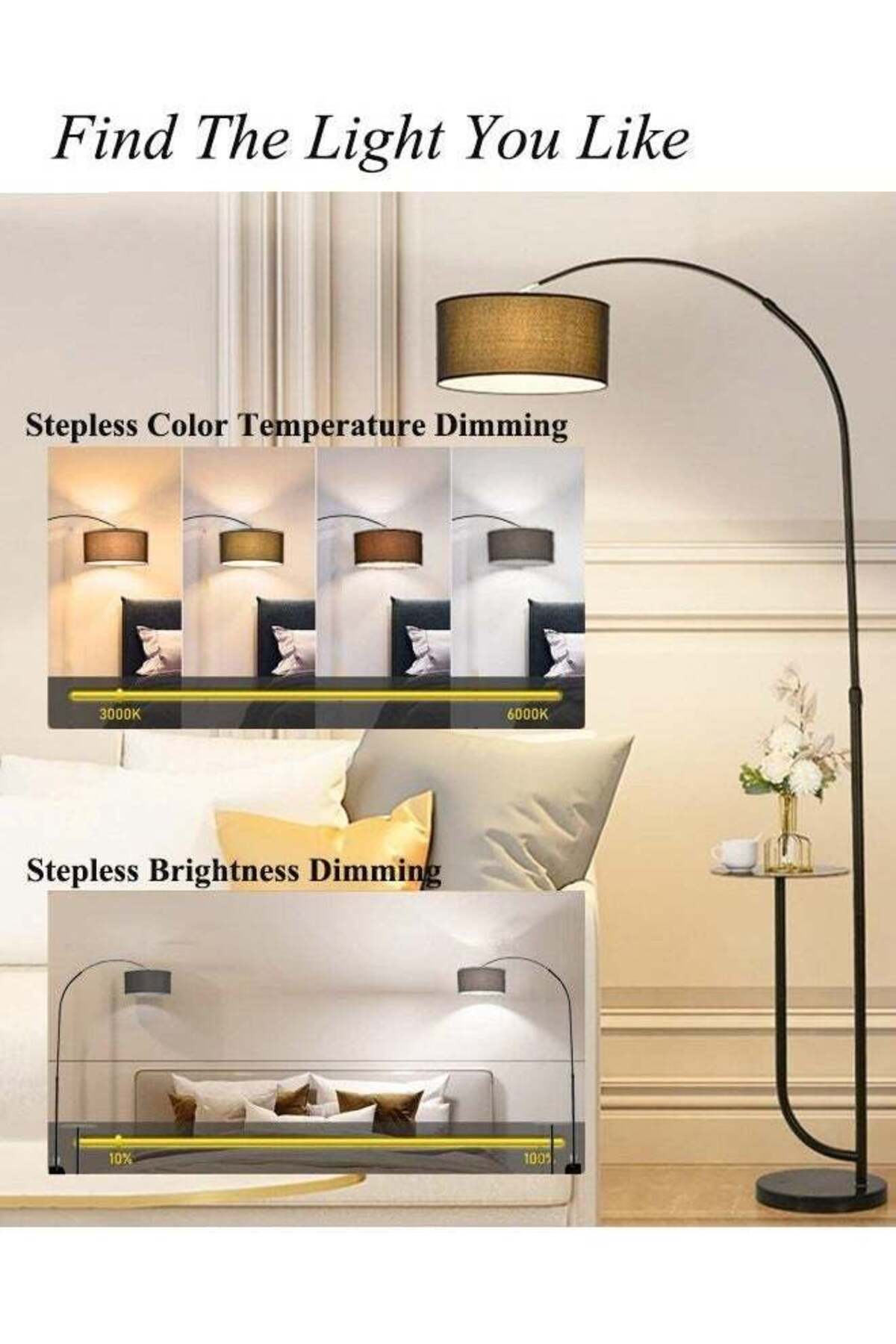 Taimi-Dimmable Vertical Floor Lamp With Warm Light Pure Marble Base with Coffee Table Tray 6