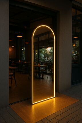 ERCE HOME Gold Çerçeveli Gün Işığı Aydınlatmalı Modern Ayna