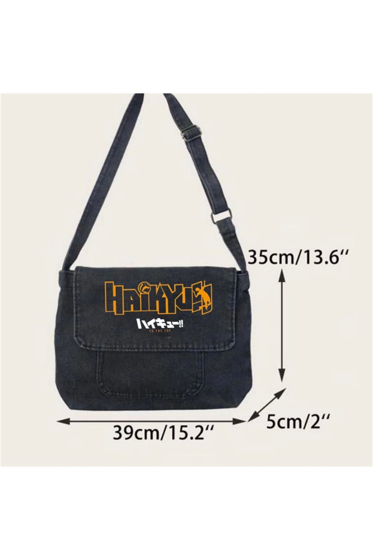 1blood Haikyuu Baskılı Vintage Unisex Gri Kot Postacı Çantası görsel 4