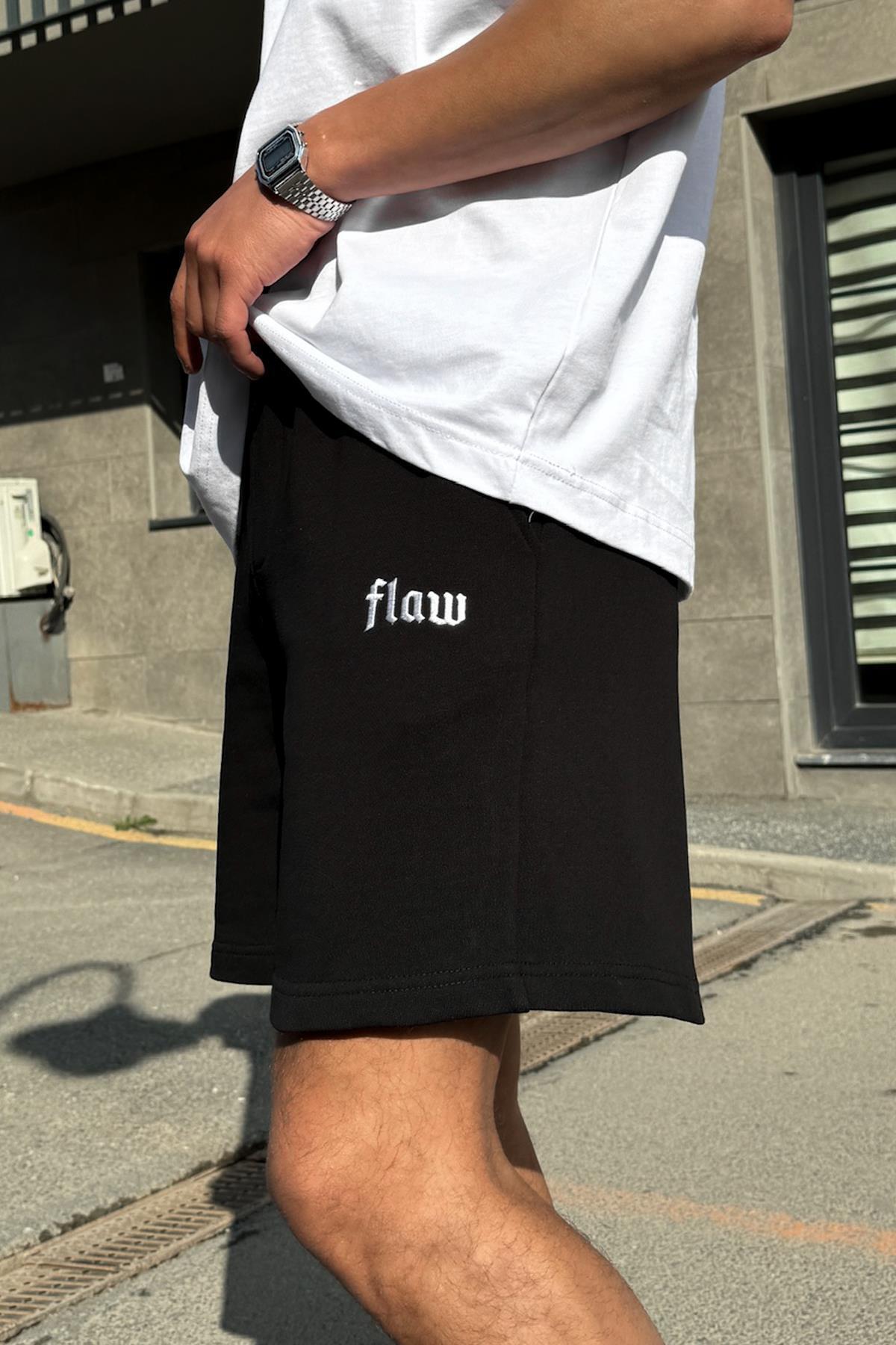 Flaw Wear  Flaw Nakışlı Bel Lastikli Şort Siyah - Görsel 3