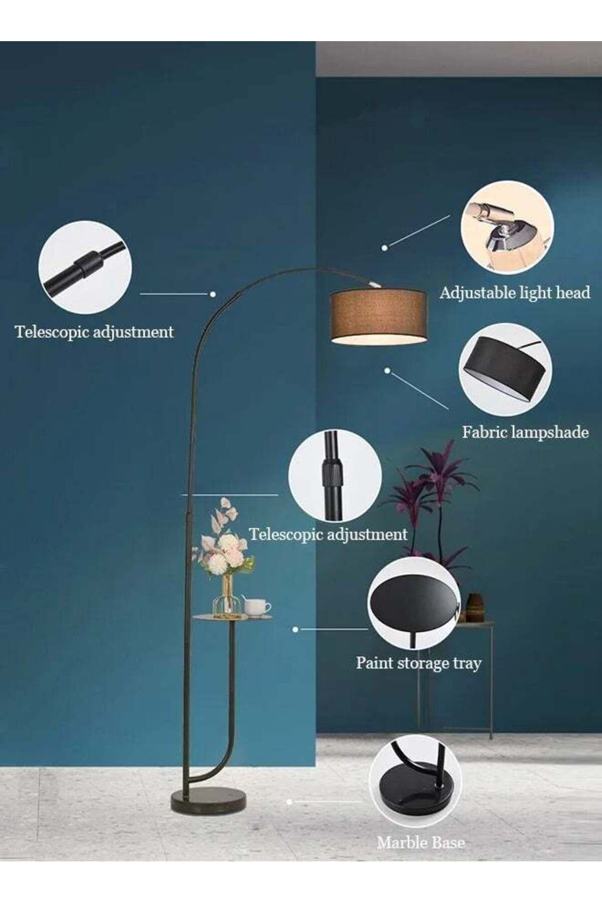 Taimi-Dimmable Vertical Floor Lamp With Warm Light Pure Marble Base with Coffee Table Tray 7