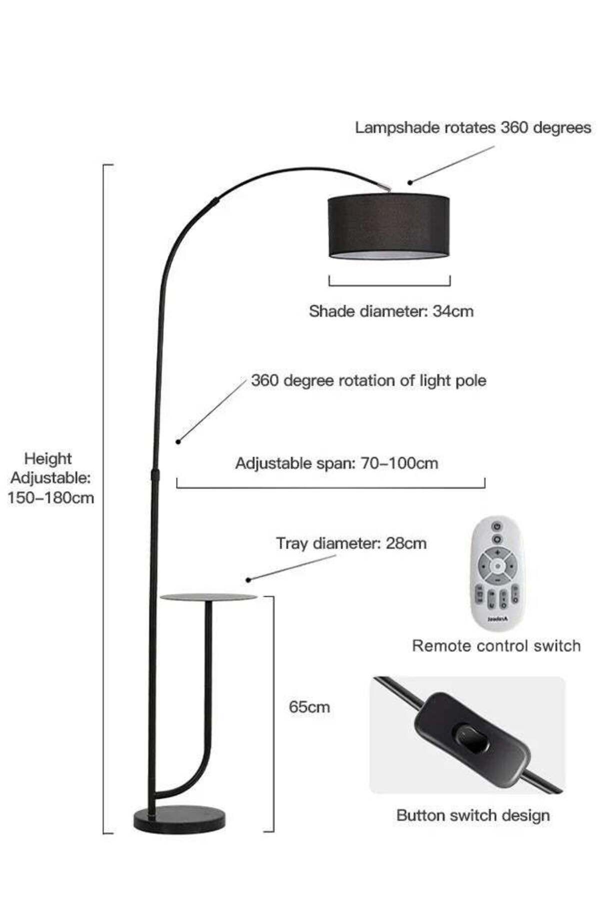 Taimi-Dimmable Vertical Floor Lamp With Warm Light Pure Marble Base with Coffee Table Tray 8