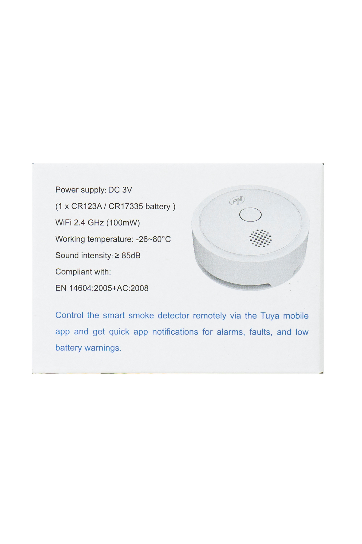 PNI-Smoke sensor SafeHouse HS261 with Wi-Fi, control from Tuya Smart application, 3V battery supply 8