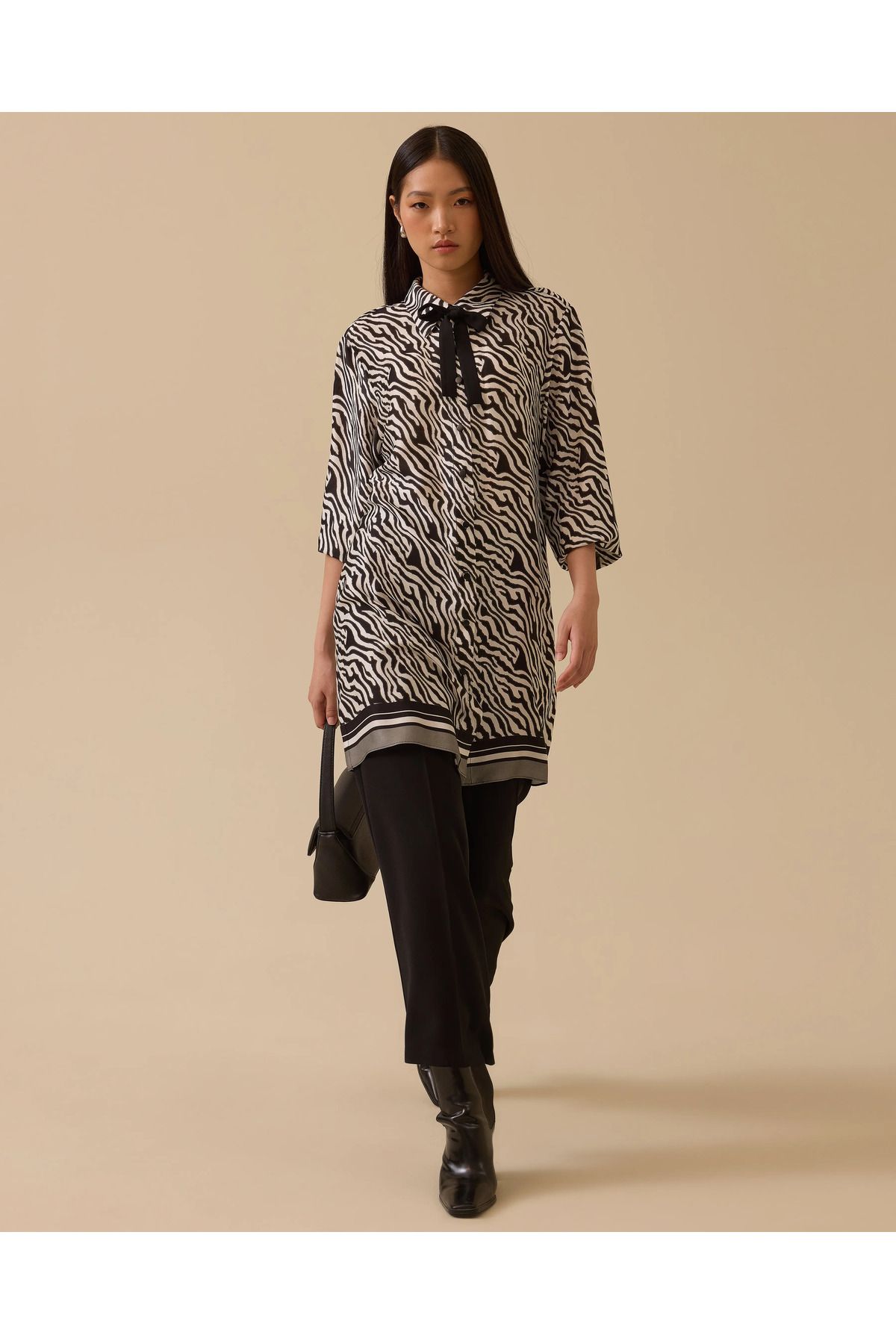 SCL-Zebra Patterned Tunic with Tie Detail 1
