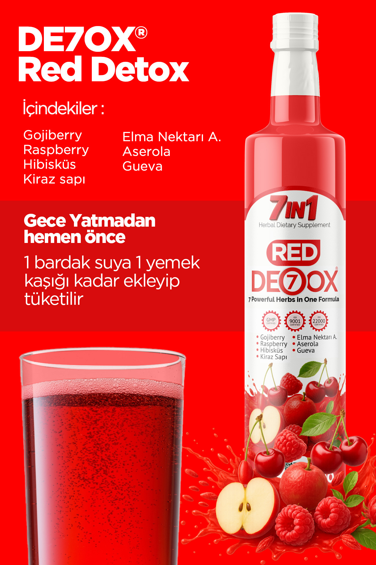 De7ox Red Detox 7 Bileşenli Detoks Sirkesi 500 ML - Fiyatı, Yorumları
