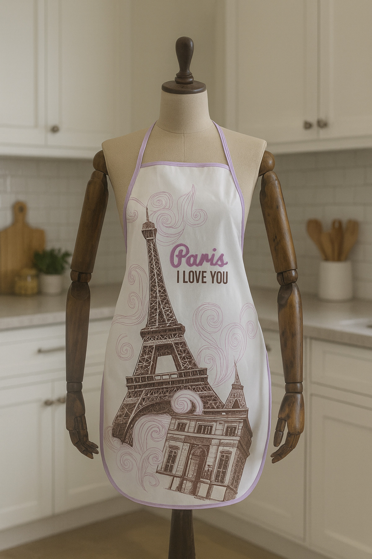 Limon Soft-Digital Printed Waterproof and Stain Resistant Kitchen Apron with Eiffel Theme 1