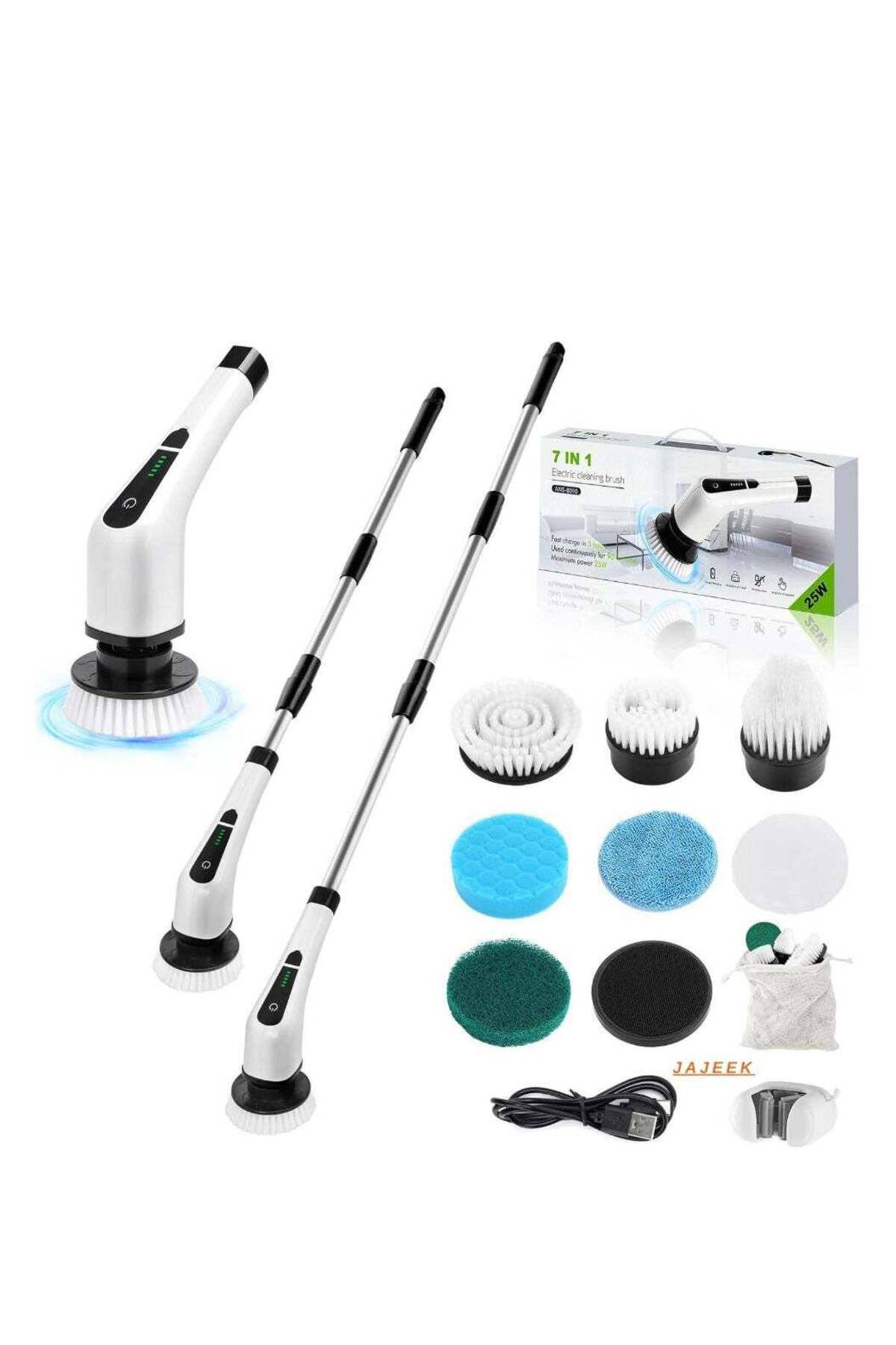 Generic-JAJEEK Cordless Rotating Electric Scrubber Brush with Long Handle & 7 Replaceable Cleaning Heads â€ 1
