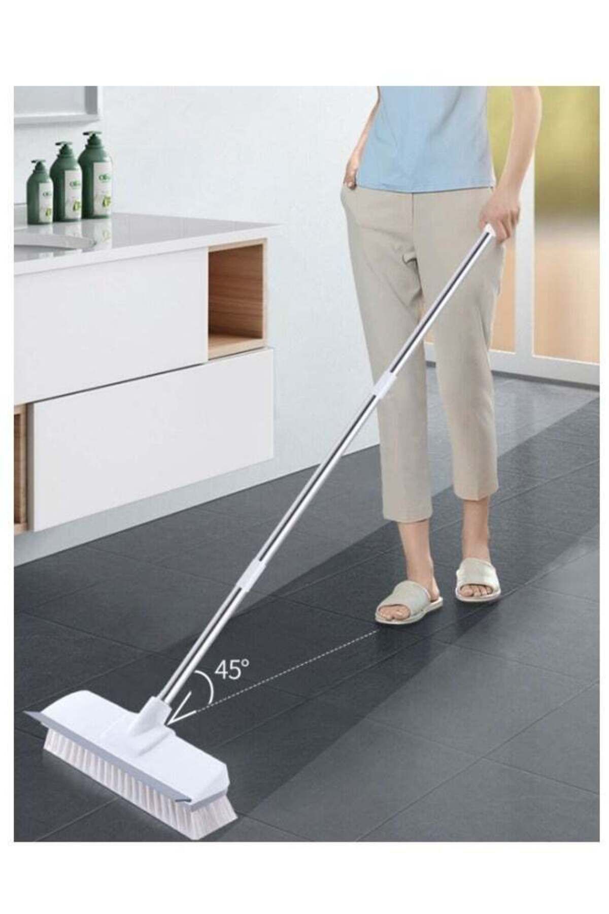 Generic-MIXDE Cleaning Brush With Long Handle,2 in 1 Floor Scrub Brush Stiff Bristle Brush Scrubber With Sq 1