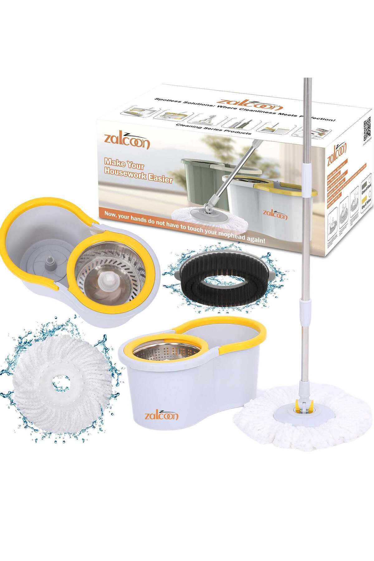 Generic-Zalcoon Spin Mop and Bucket with Wringer Set, 360Â° Spinning Mop and Bucket System with 2 Replaceme 1