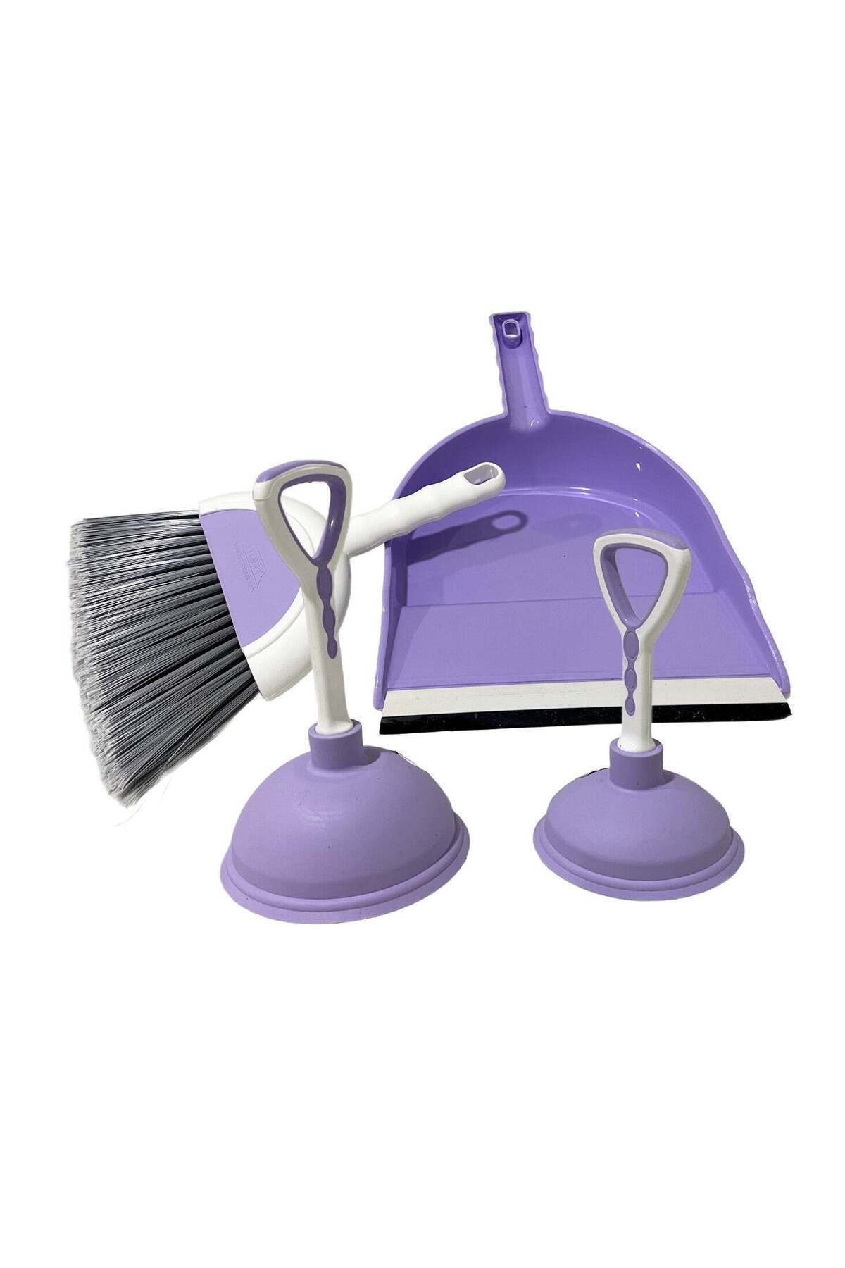 Generic-MAXQON 4 Piece Set Dustpan With Brush And Two Sizes Sink Plungers 1