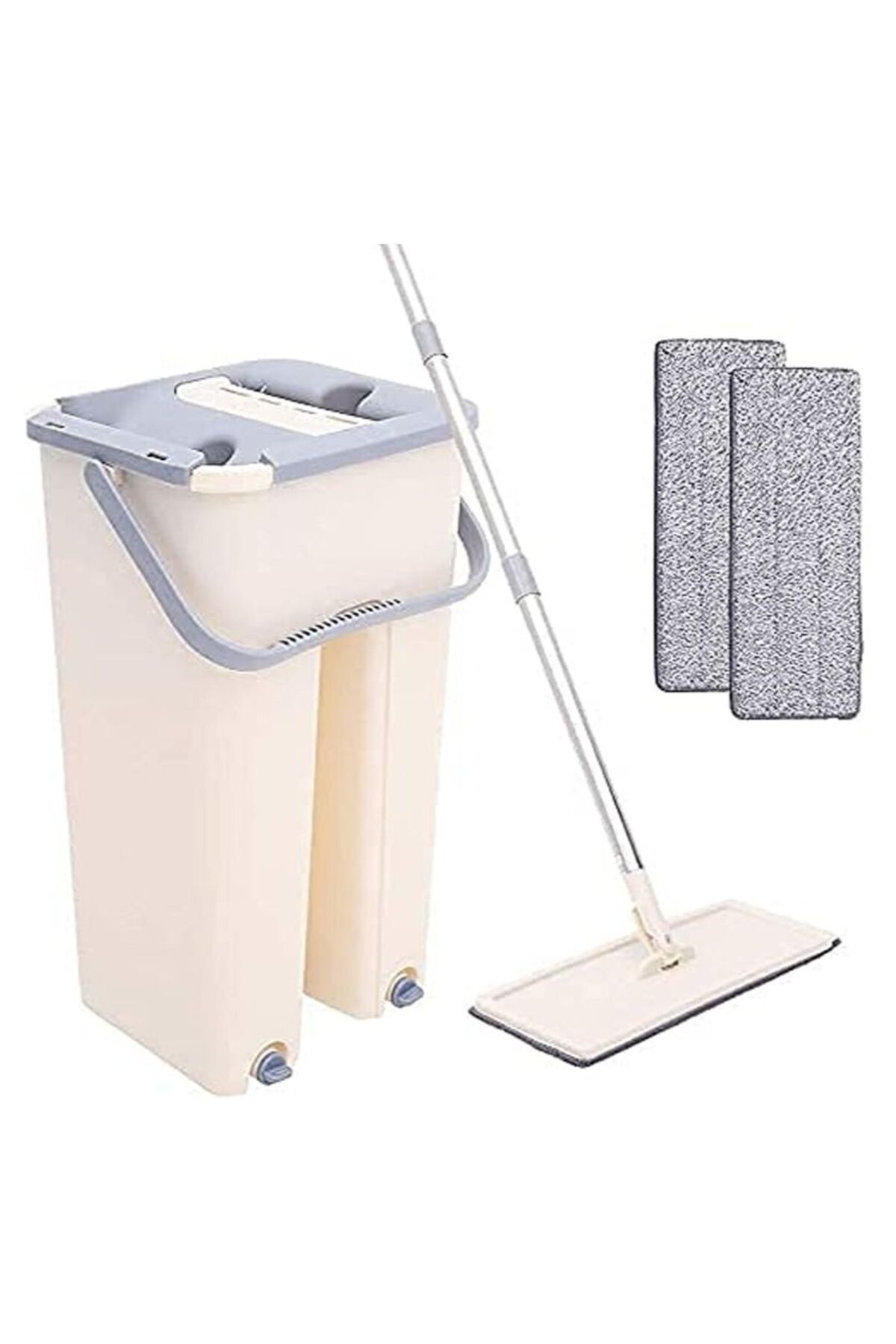 Generic-Scratch Flat Mop with Bucket Hand Free Washing 360 Spin Scratch Mop with Microfiber 2 Pad for House 1