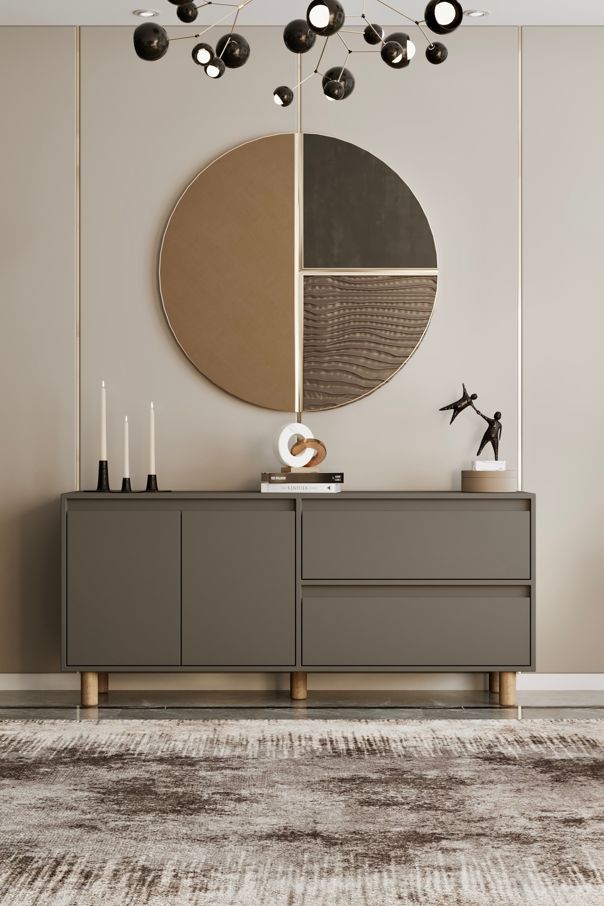 moldesan Mila Gri MDF 140 cm raflı konsol