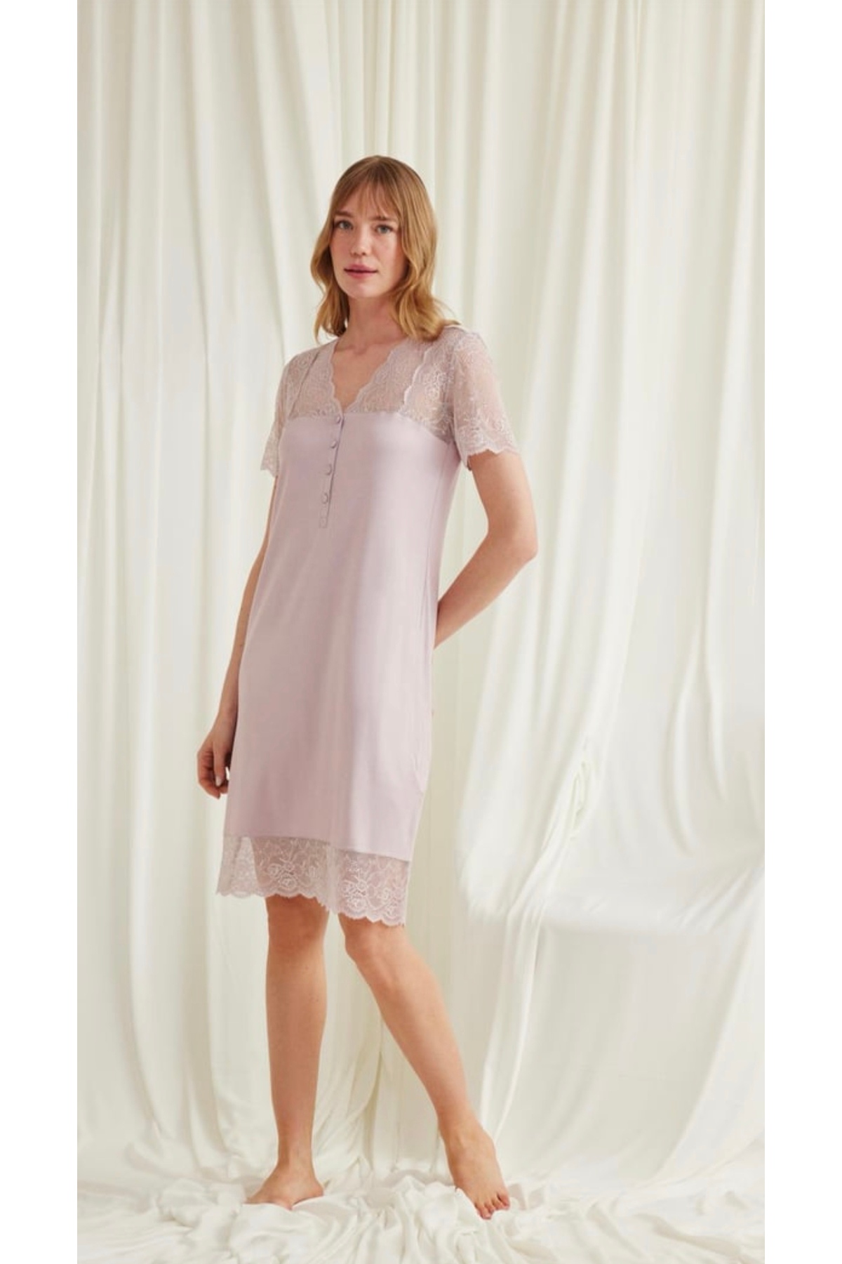 NightLove Monamise Dantelli Önü Düğmeli Gecelik 18605