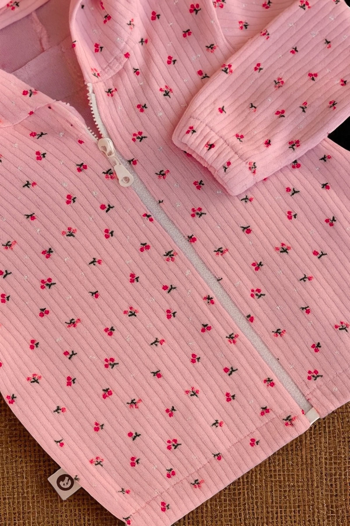 eradkids Sevimli Çiçek Desenli Kapüşonlu Pamuklu Kız Bebek Hırka / Kız Çocuk Pembe Hırka fotoğrafı 2 (önizleme)