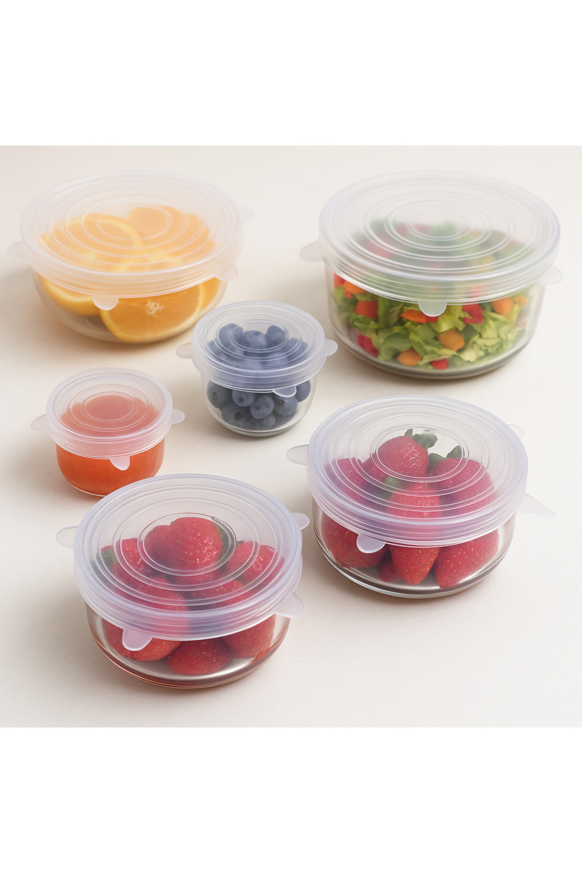 BRE HOME 6’lı Silikon Streç Kapak Seti – Esnek Vakumlu Saklama Kapakları