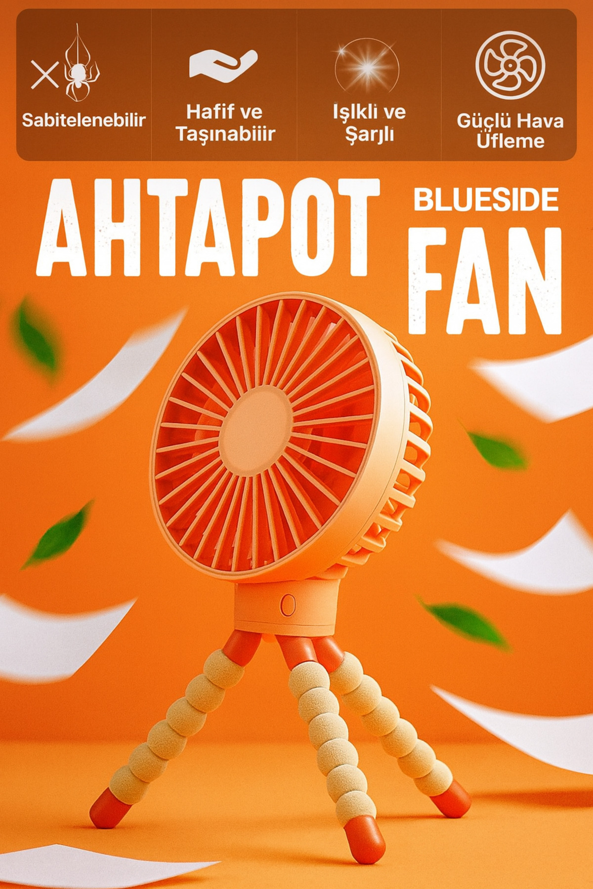 Light Rechargeable Pinterest Style 3 Stage Octopus Style Hand Fan Table Fan Fixable Minimalist