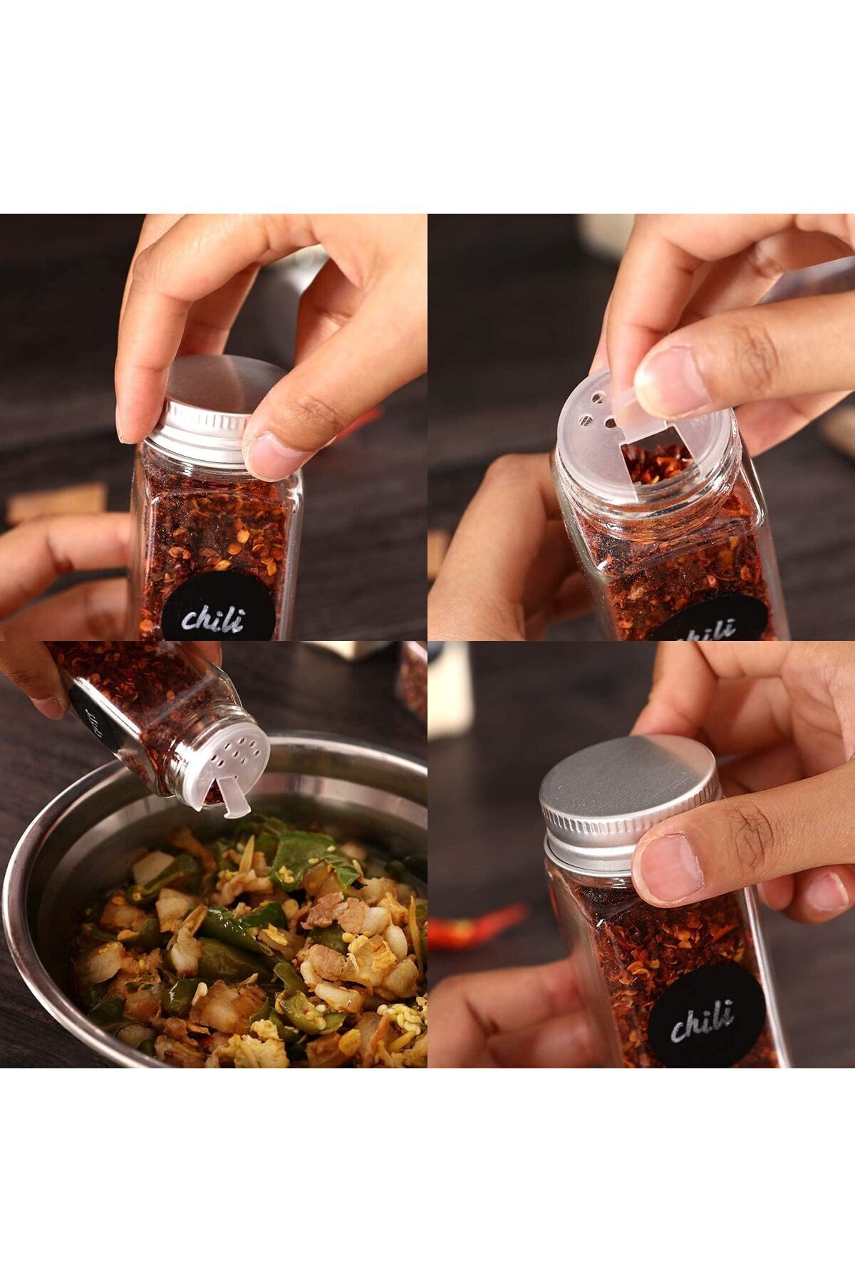 erorex-Glass Spice Jars Shaker Lids, 24 Pcs Square Spice Bottles 120Ml Spice Cabinet, Empty Seasoning Jars 3