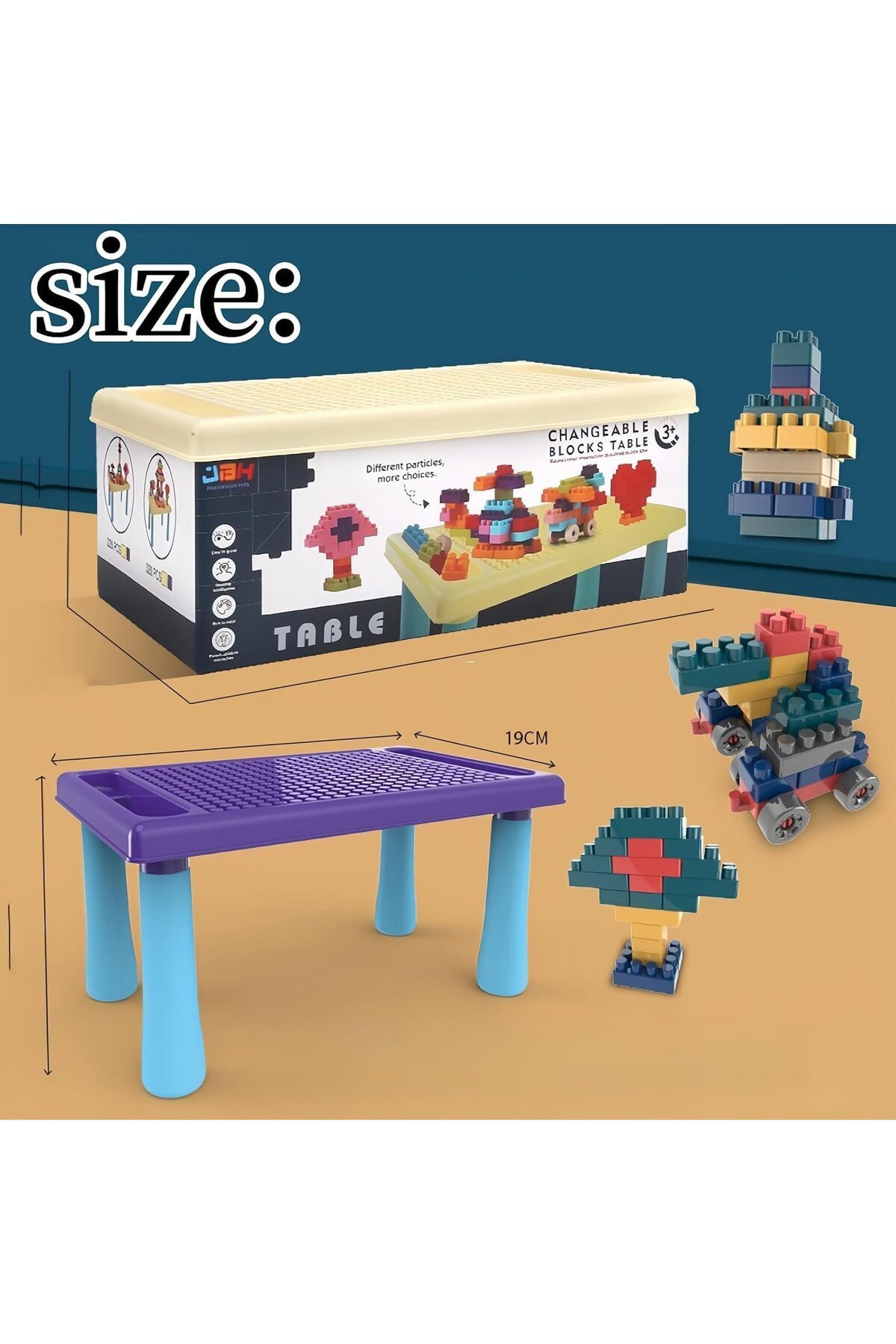 erorex-320 Pcs Kids Building Block Table 63 Large Blocks Slide Tracks Multi Functional Activity Table 2