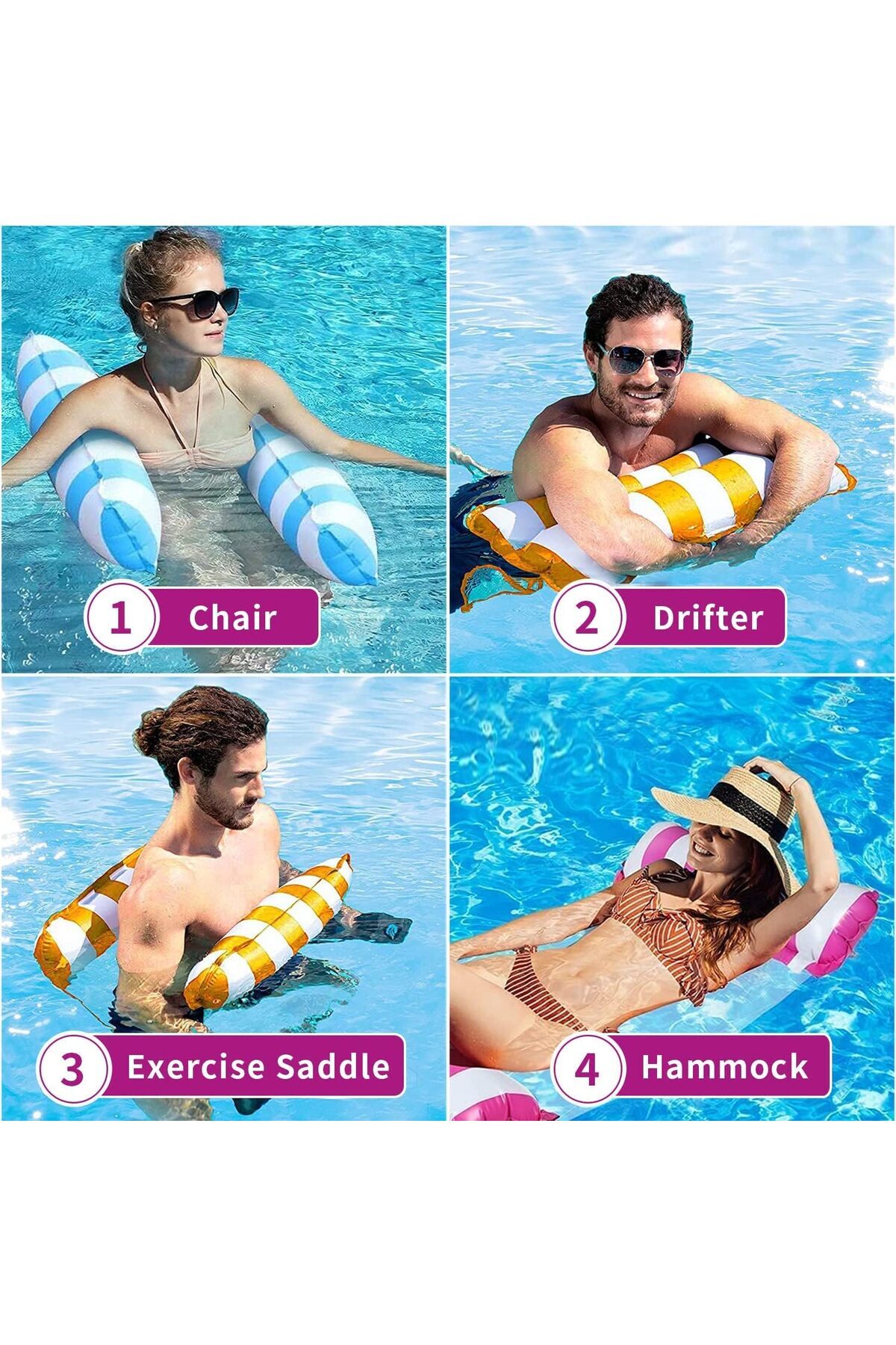 erorex-4 1 Inflatable Pool Float Set Multi Purpose Swimming Pool Lounger Chair Drifter Exercise Saddle 6