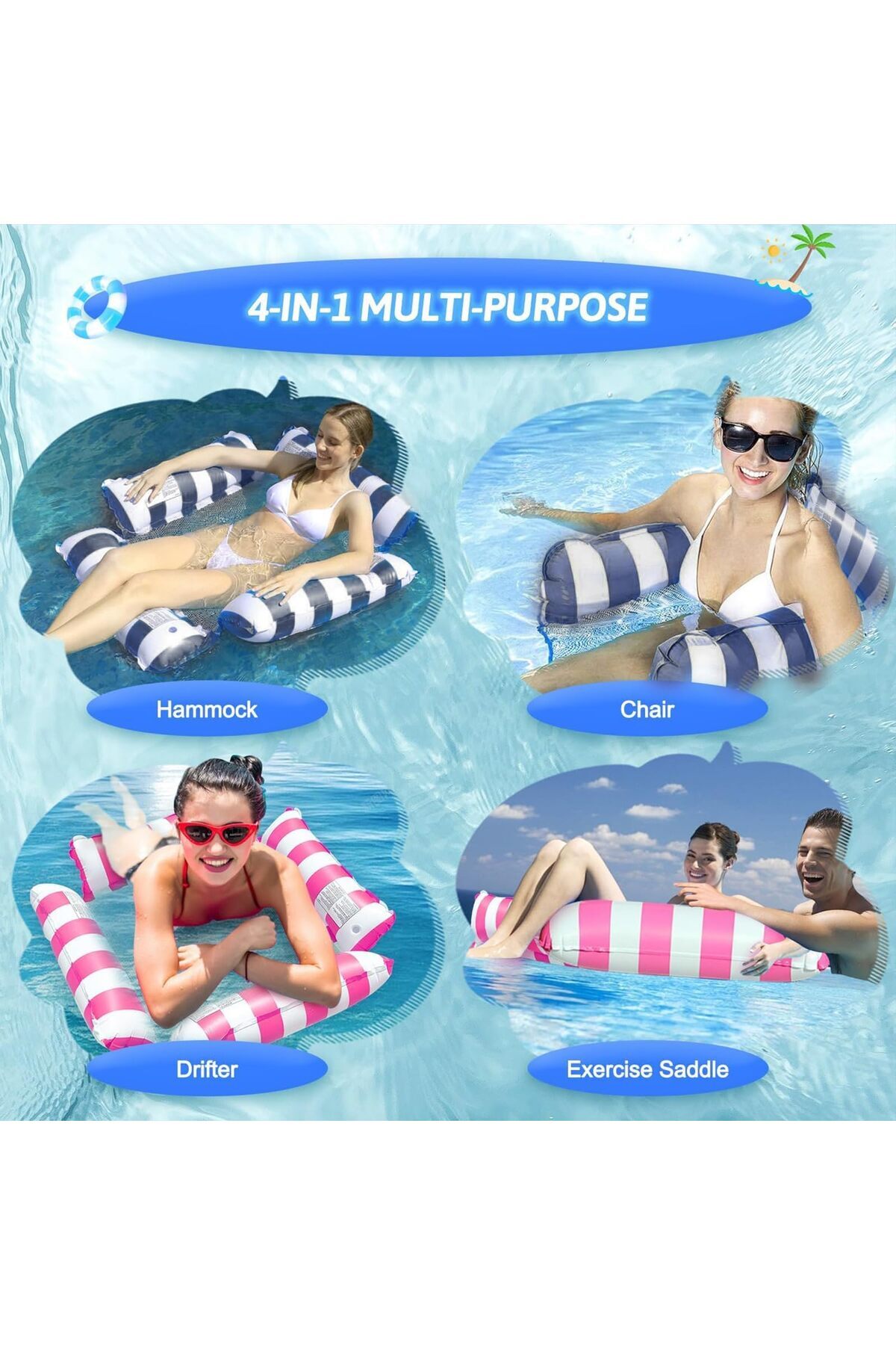 erorex-Inflatable Pool Float Chair Lounge Floating Inflatable Pool Float Hammock Multi Purpose Water 5